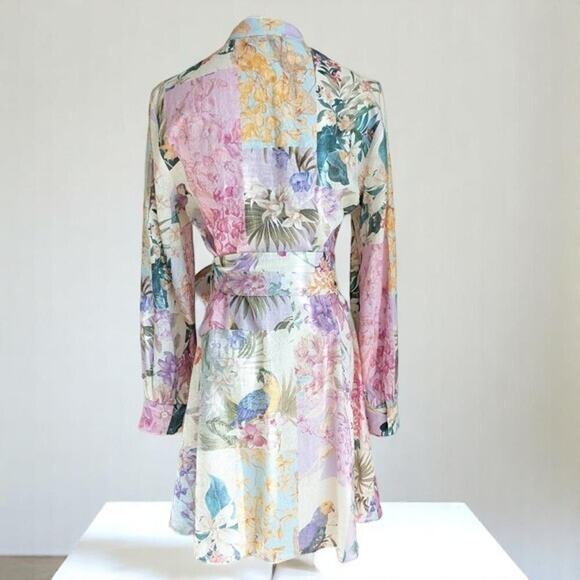 ZARA Women's Floral Patchwork Mini Dress Long Sleeve Medium - Picture 4 of 6